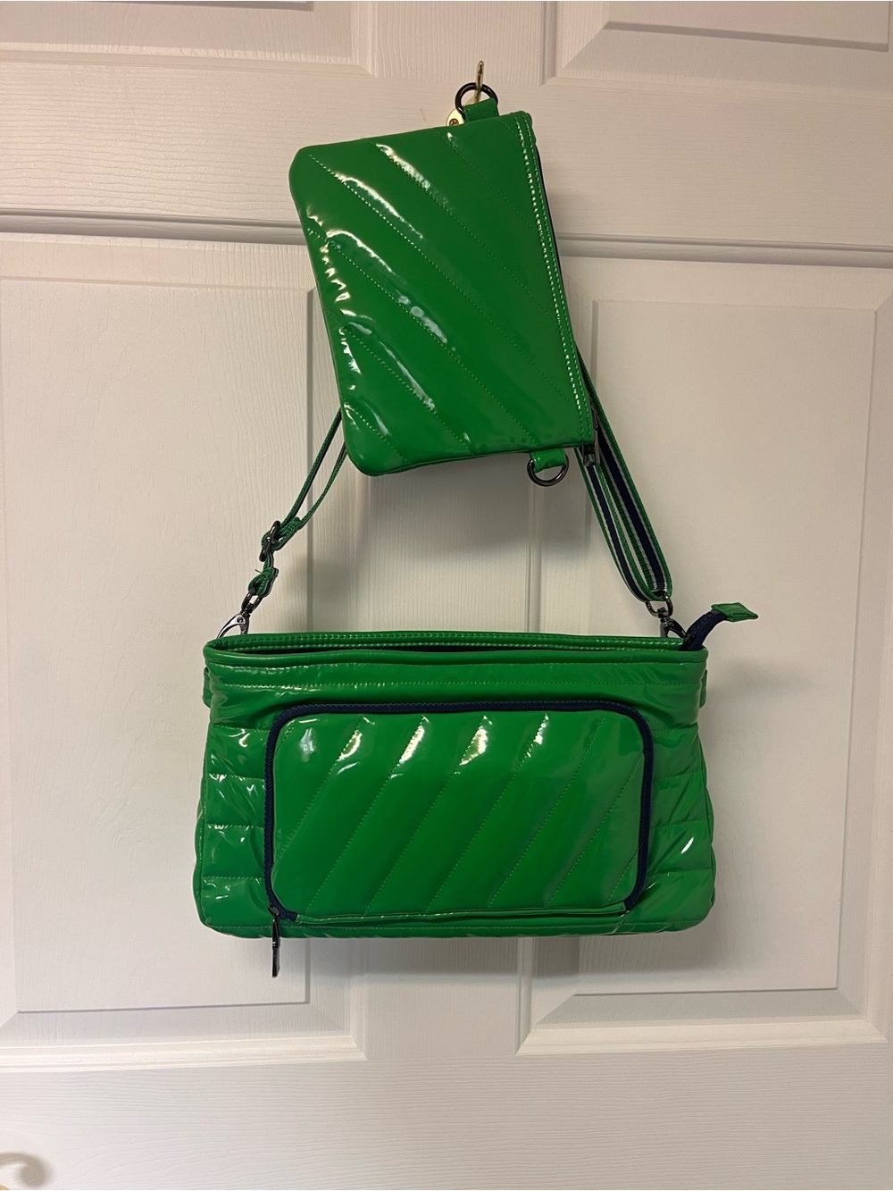 THINK ROYLN Green Patent Quilted Crossbody Set with Removable Pouch